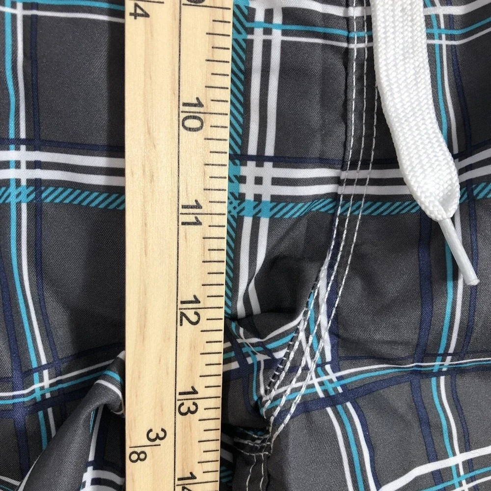 Kanu Surf Board Shorts Men's Plus 3X Gray Blue White Plaid Cargo Swim Trunks NWT